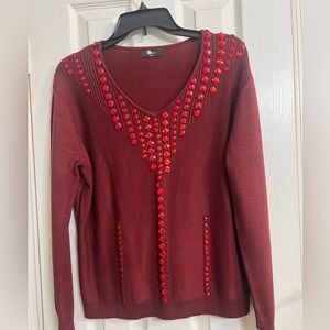 Elegant Onyx maroon Beaded Women's Sweater size M